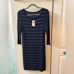 Banana Republic Navy and Gray Striped  3/4 Sleeve Sweater Dress